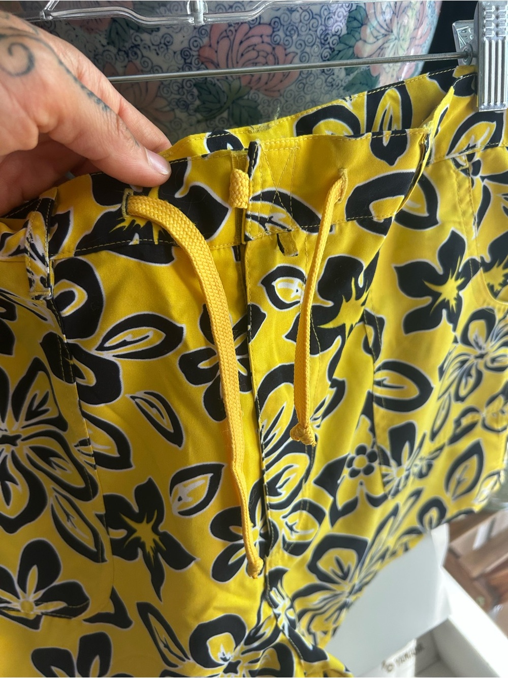 WWomen's Yellow Floral Bermuda Shorts with Black Print - Picture 10 of 12